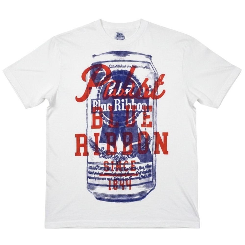 Pabst Blue Ribbon Beer PBR Can Since 1844 T-Shirt Mens Size Medium White Red NEW